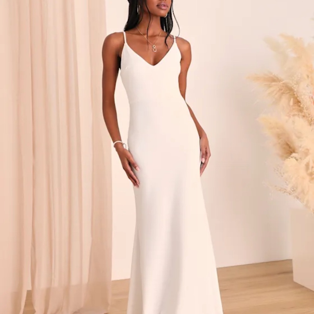 Lulu's Elegant Cream Maxi Dress, perfect for bridal shower/rehearsal/bride to be